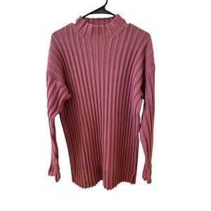 Ralph Lauren Pink Rose Mauve Ribbed Sweater Mock Neck Sweater Size L